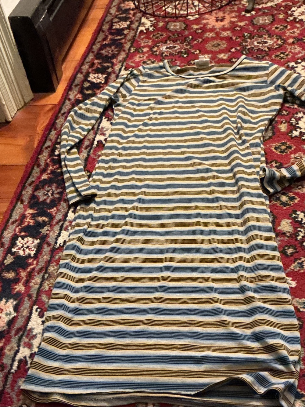 LuLaRoe Striped Long Sleeve Dress in Blue and gray